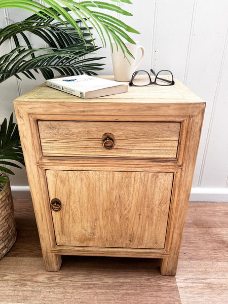 Cove Elm Bedside with Cupboard in Natural