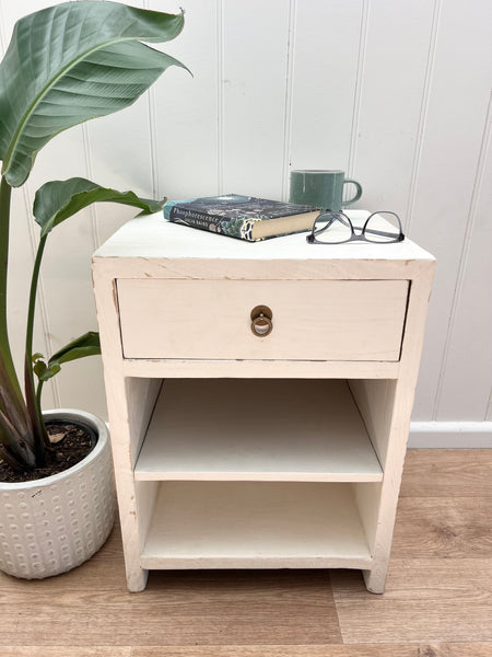 Cove Elm Bedside with Open Shelf in White