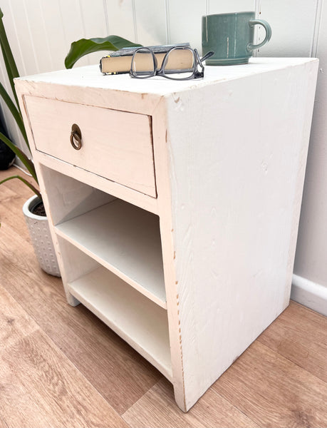 Cove Elm Bedside with Open Shelf in White