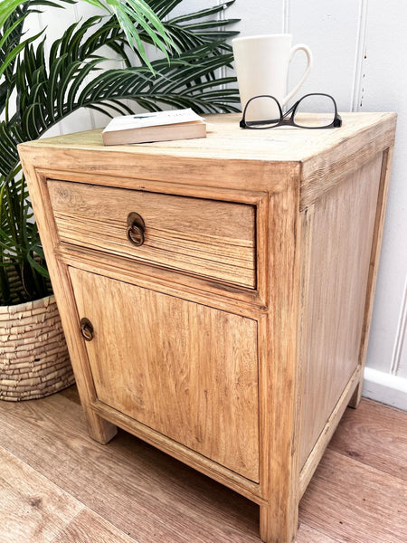 Cove Elm Bedside with Cupboard in Natural