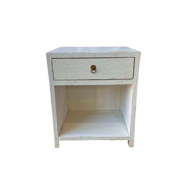 Cove Elm Bedside with Open Shelf in White