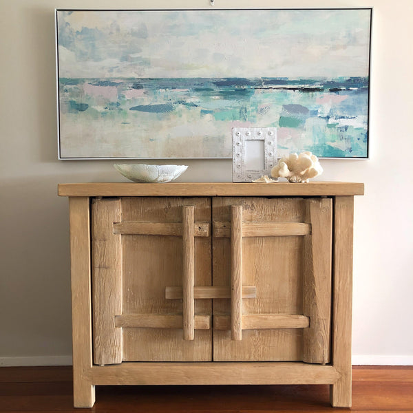 Rustic Elm Cabinet with Two Doors in white