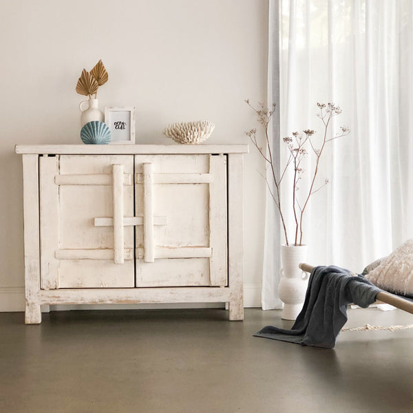 Rustic Elm Cabinet with Two Doors in either white or raw finish