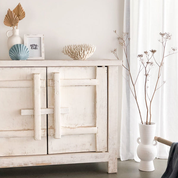 Rustic Elm Cabinet with Two Doors in either white or raw finish